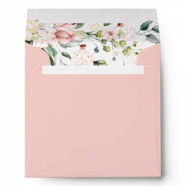 Elegant Pink Watercolor Floral Square Wedding Envelope