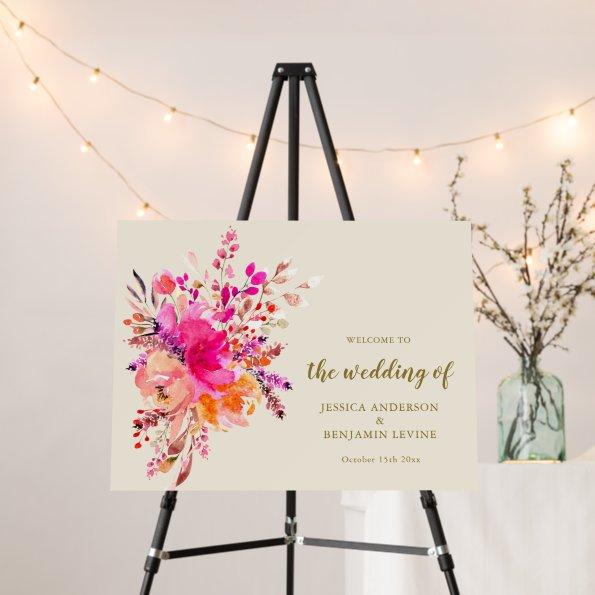 Elegant Pink Watercolor Floral Wedding Welcome Foam Board