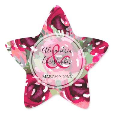 Elegant Pink Watercolor Flowers Star Sticker
