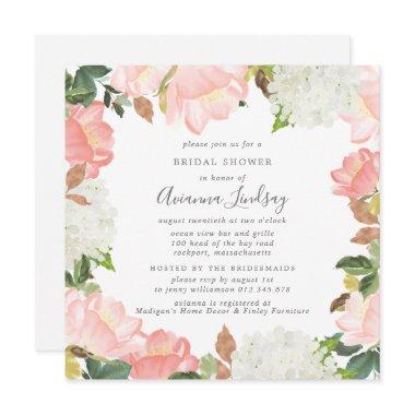 Elegant Pink White Floral Bridal Shower Invitations