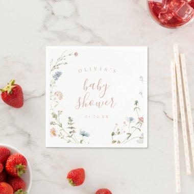 Elegant Pink Wildflower Rustic Boho Baby Shower Napkins