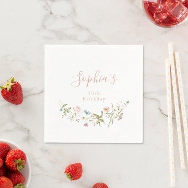 Elegant Pink Wildflower Rustic Boho Birthday Napkins