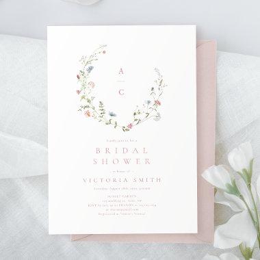 Elegant Pink Wildflower Rustic Boho Bridal Shower Invitations