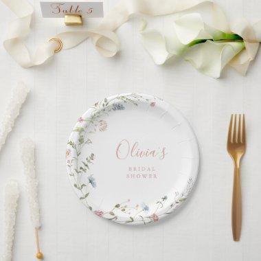 Elegant Pink Wildflower Rustic Boho  Paper Plates