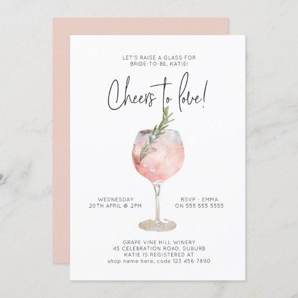 Elegant Pink Wine Cheers to Love Bridal Shower Invitations