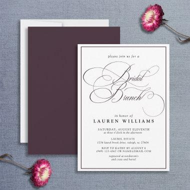 Elegant Plum Purple Calligraphy Bridal Brunch Invitations