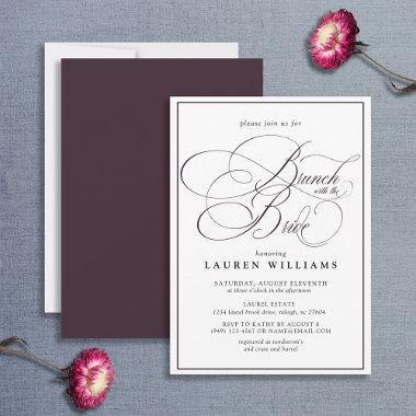 Elegant Plum Purple Calligraphy Brunch With Bride Invitations