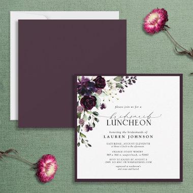 Elegant Plum Purple Floral Bridal Luncheon Invitations