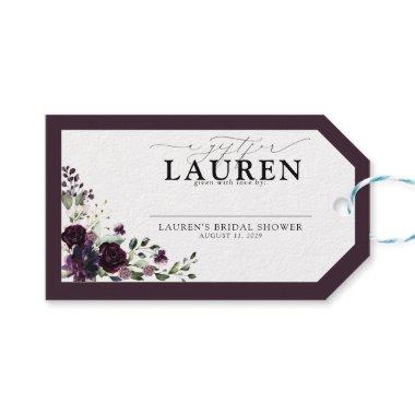 Elegant Plum Purple Floral Bridal Shower No Wrap Gift Tags