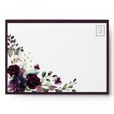 Elegant Plum Purple Mauve Floral Watercolor Envelope