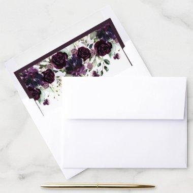Elegant Plum Purple Mauve Floral Watercolor Envelope Liner