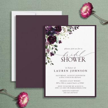 Elegant Plum Purple Watercolor Bridal Shower Invitations
