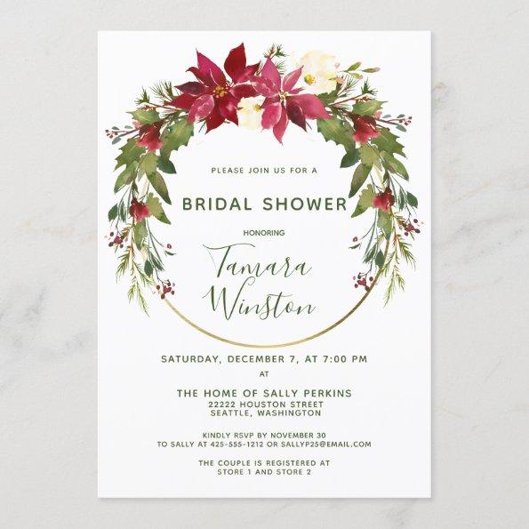 Elegant Poinsettia Floral Christmas Bridal Shower Invitations