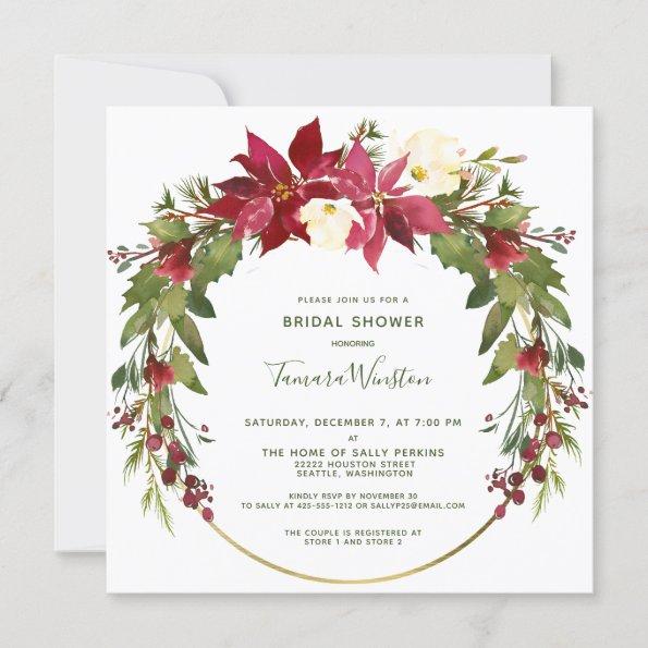 Elegant Poinsettia Floral Christmas Bridal Shower Invitations