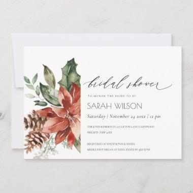 Elegant Poinsettia Pine Cone Bridal Shower Invite