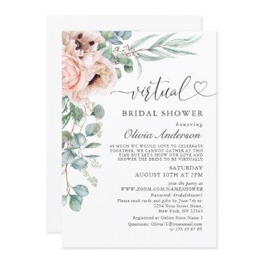 Elegant Poppy Eucalyptus virtual Bridal Shower Invitations