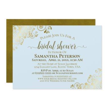 Elegant Powder Blue Gold Lace Frills Bridal Shower Invitations