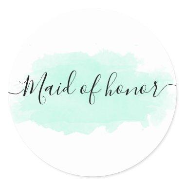 Elegant pretty chick mint watercolor maid of honor classic round sticker