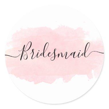 Elegant pretty chick pink watercolor bridesmaid classic round sticker