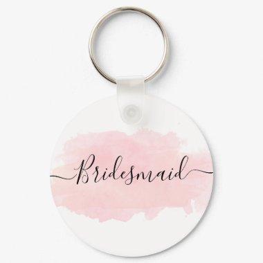 Elegant pretty chick pink watercolor bridesmaid keychain