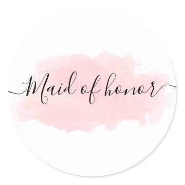 Elegant pretty chick pink watercolor maid of honor classic round sticker