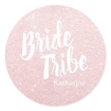 Elegant pretty chick rose gold glitter bride tribe classic round sticker