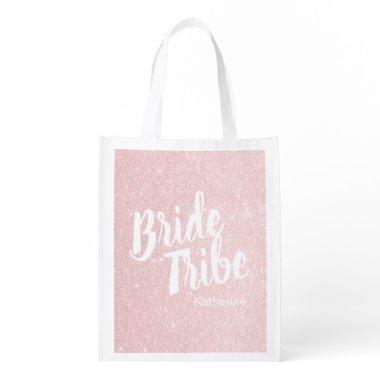 Elegant pretty chick rose gold glitter bride tribe grocery bag