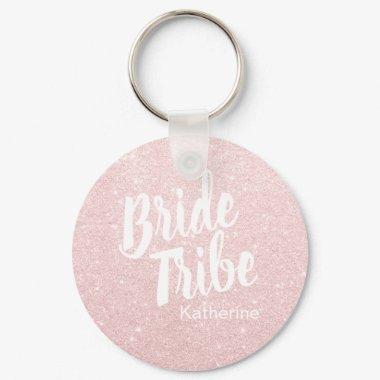Elegant pretty chick rose gold glitter bride tribe keychain