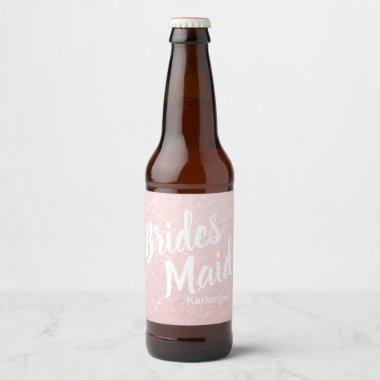 Elegant pretty chick rose gold glitter bridesmaid beer bottle label
