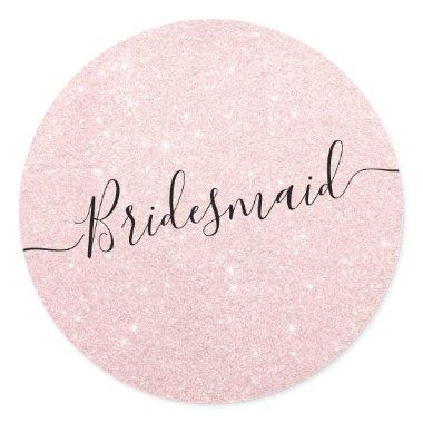 Elegant pretty chick rose gold glitter bridesmaid classic round sticker