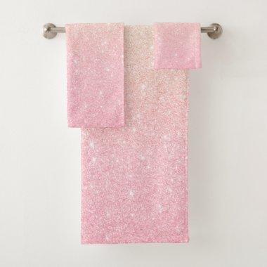 Elegant pretty girly gradient rose gold glitter bath towel set