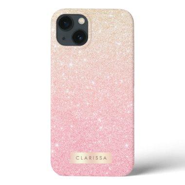 Elegant pretty girly gradient rose gold glitter iPhone 13 case