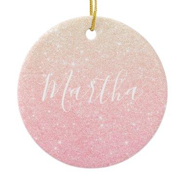 Elegant pretty girly gradient rose gold glitter ceramic ornament