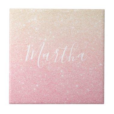 Elegant pretty girly gradient rose gold glitter ceramic tile