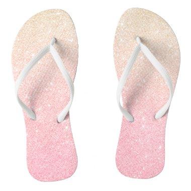 Elegant pretty girly gradient rose gold glitter flip flops