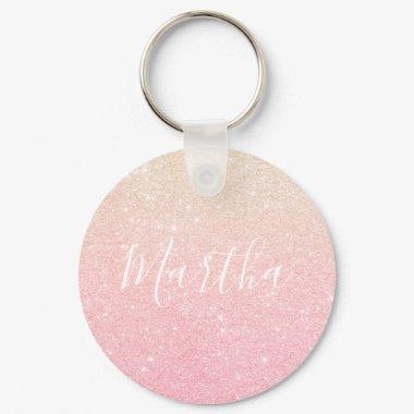 Elegant pretty girly gradient rose gold glitter keychain