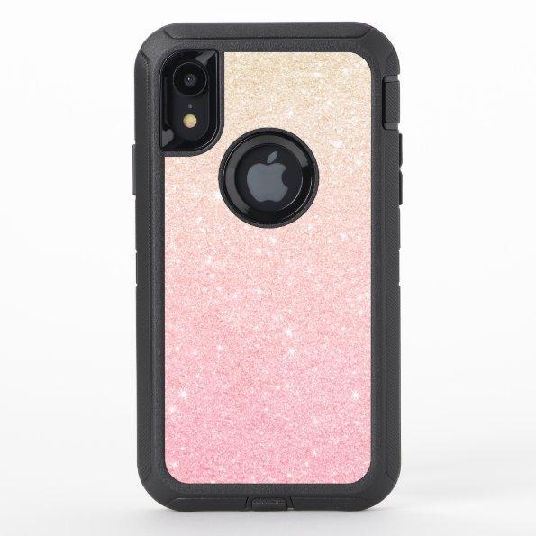 Elegant pretty girly gradient rose gold glitter OtterBox defender iPhone XR case