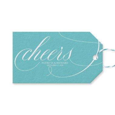 Elegant Purist Blue Cheers Wine Bottle Tags