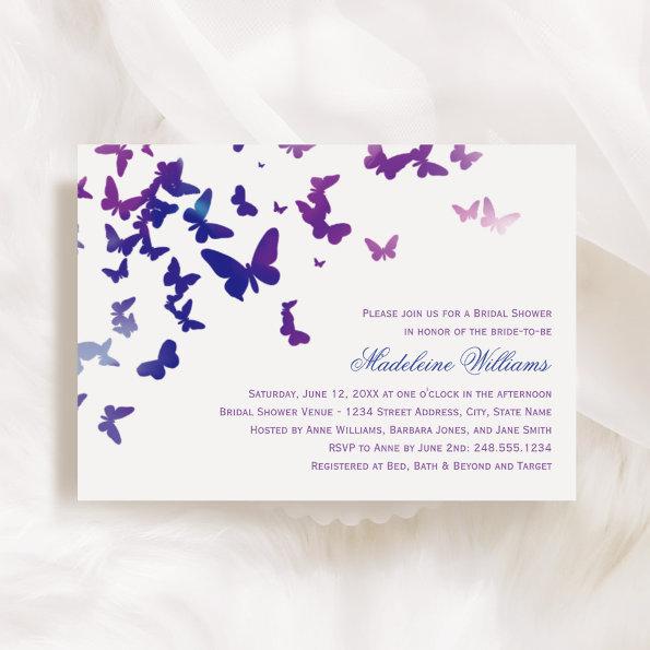 Elegant Purple and Blue Butterflies Bridal Shower Invitations