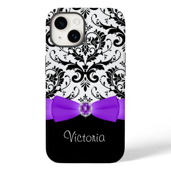 Elegant Purple Black White Damask iPhone 14 Case
