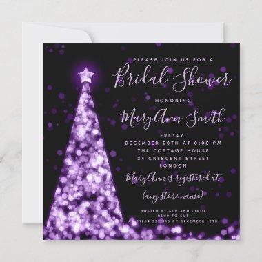Elegant Purple Christmas Tree Bridal Shower Invitations