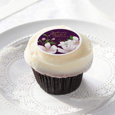 Elegant Purple Floral Bridal Shower Cupcake Topper Edible Frosting Rounds