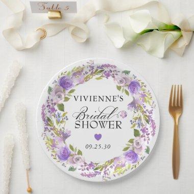 Elegant Purple Floral Bridal Shower Paper Plates
