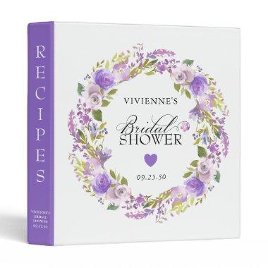 Elegant Purple Floral Bridal Shower Recipe 3 Ring Binder