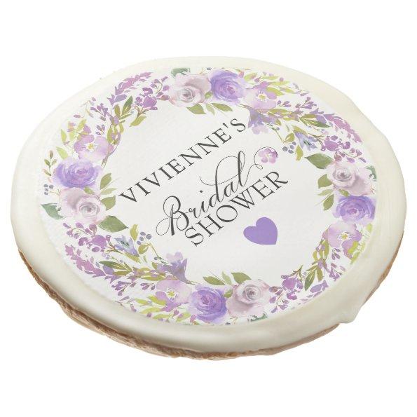 Elegant Purple Floral Bridal Shower Sugar Cookie