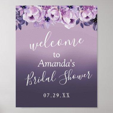 Elegant Purple Floral Bridal Shower Welcome Poster