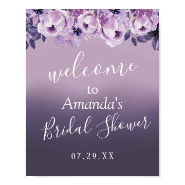 Elegant Purple Floral Bridal Shower Welcome Poster