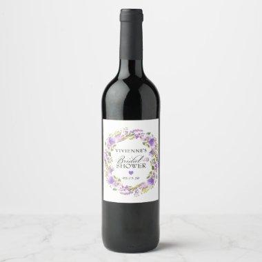 Elegant Purple Floral Bridal Shower Wine Label