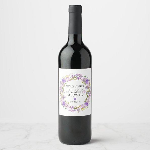 Elegant Purple Floral Bridal Shower Wine Label