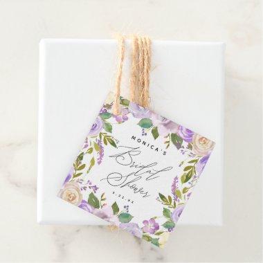 Elegant Purple Floral Double-Sided Bridal Shower Favor Tags